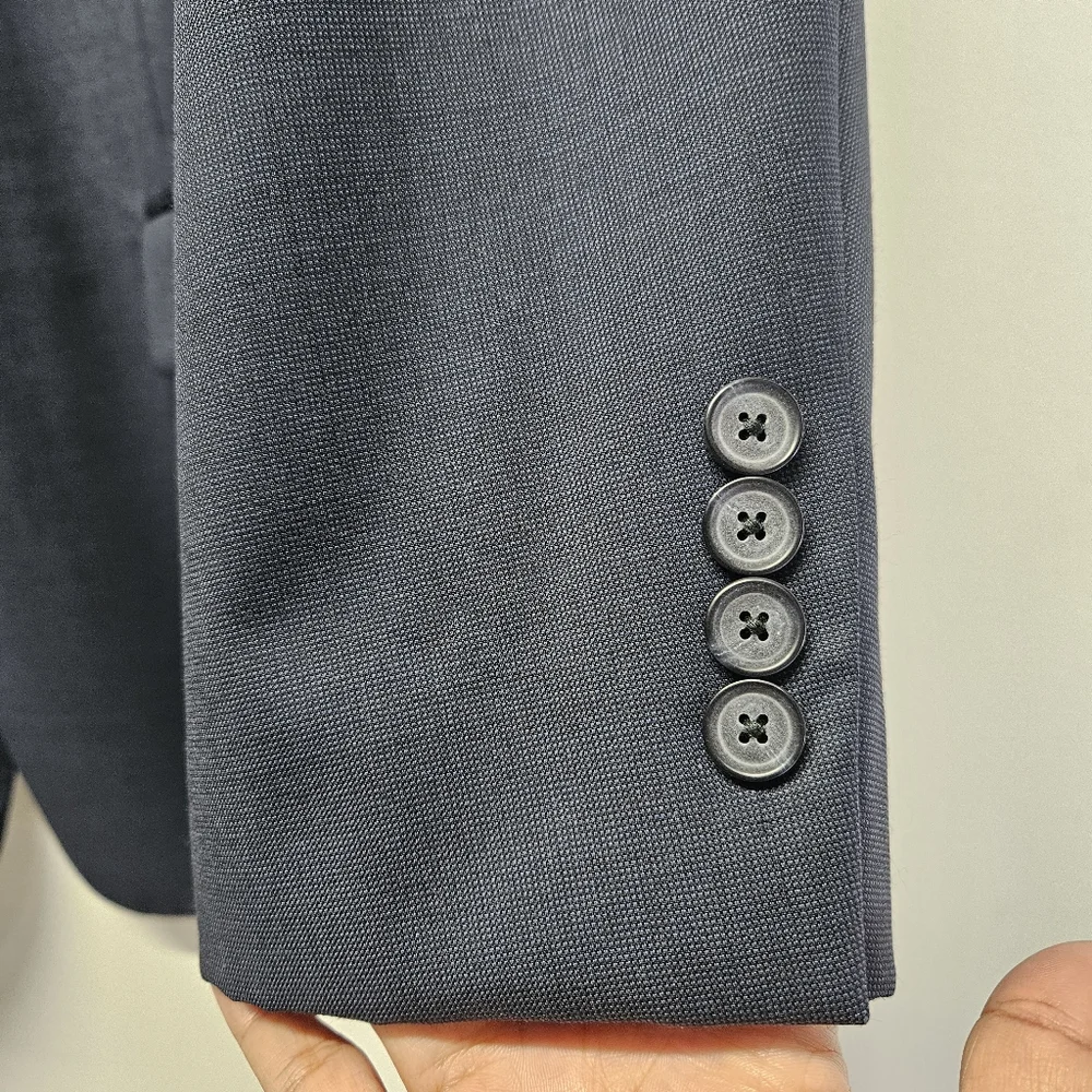 John W. Nordstrom Wool Blazer Mens Woven Two Front Buttons 48R Navy Herringbone
